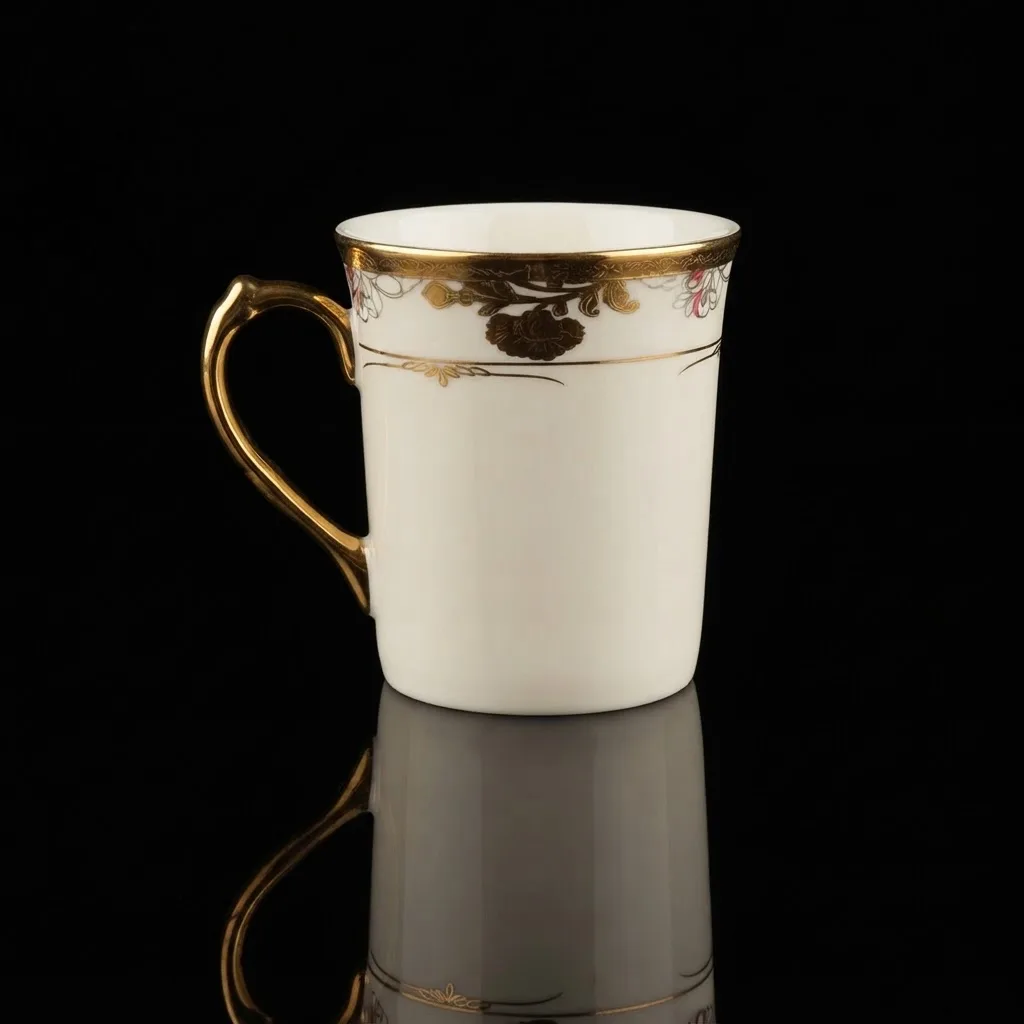 Luxury Bone China Coffee Mug Set of 6 – Elegant White & Gold Tea Cups with Floral Accents, Premium Giftable Drinkware in Golden