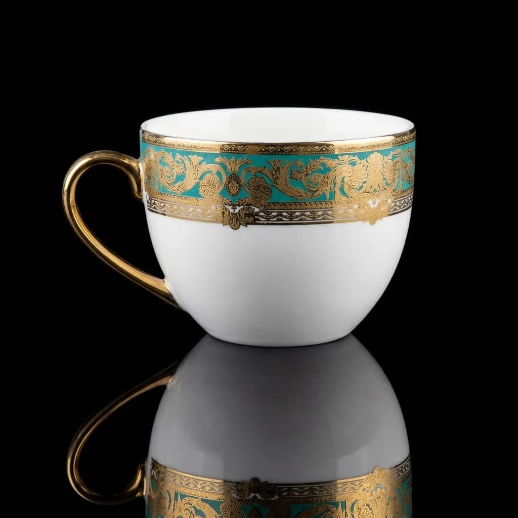 6-Piece Fine Bone China Tea Cup Set – 2.6" Height, 3.2" Diameter Premium Porcelain Coffee & Tea Cups, Washable & Easy to Clean in Golden