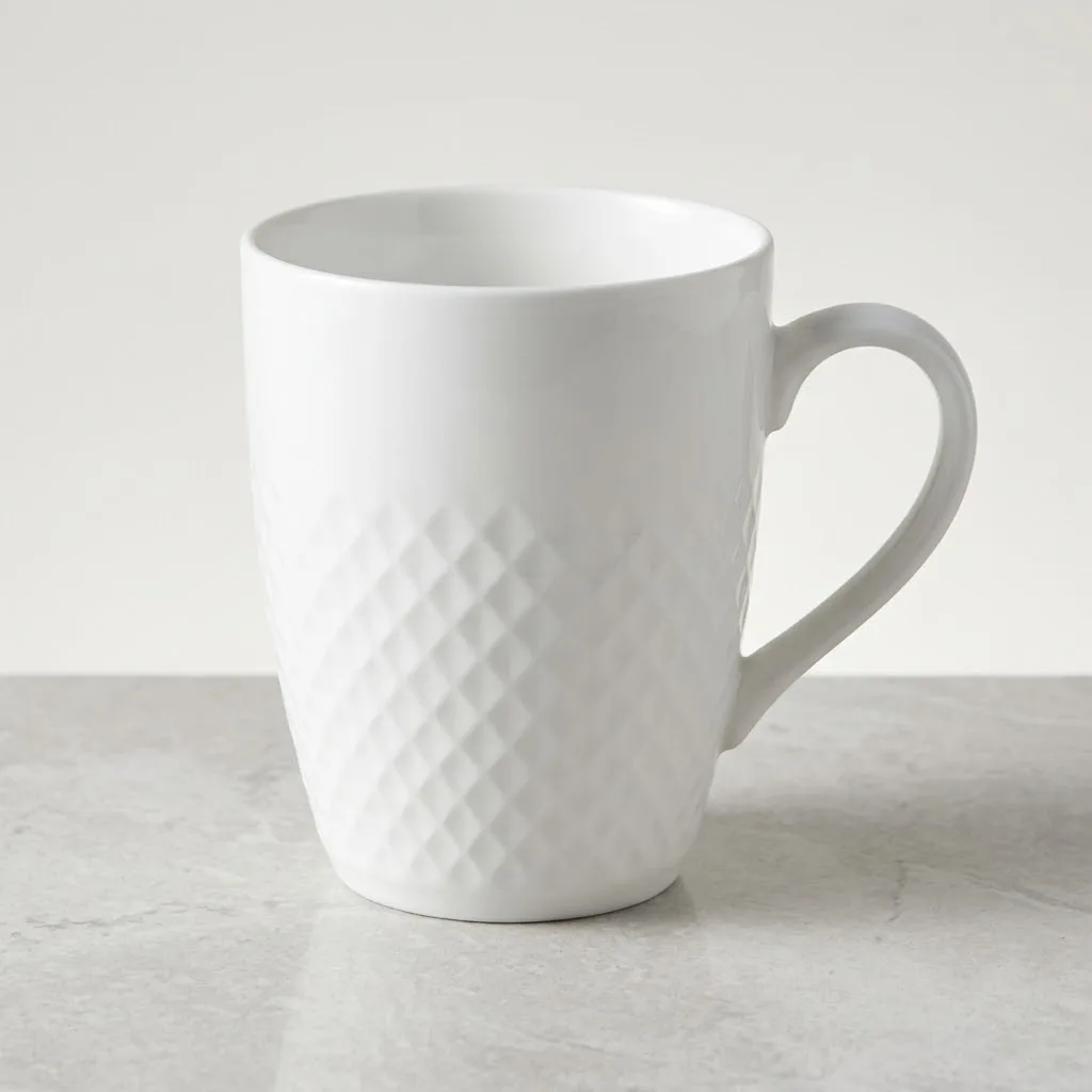 Premium Embossed White Ceramic Coffee Mug (Set of 6)– 12oz Textured Everyday Tea Cup in Aijiro White