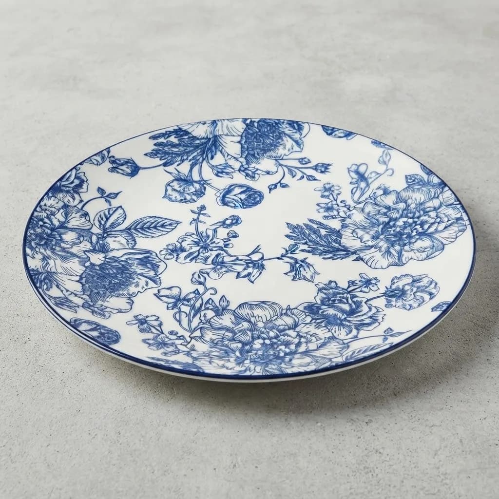Blue and White Porcelain Dinner Plate – Vintage Floral Ceramic Plate, Microwave & Dishwasher Safe in 99 Years Blue