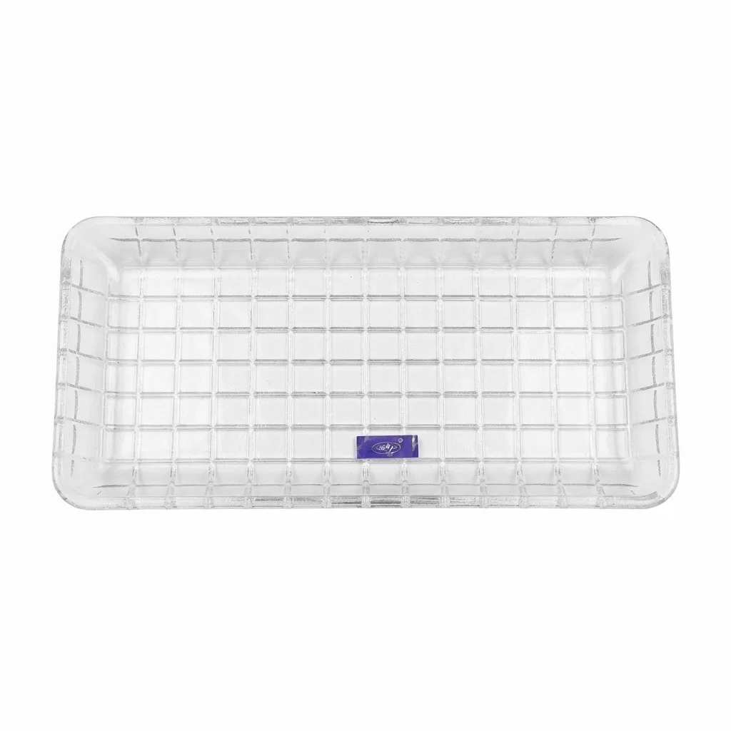 11" x 6" Clear Rectangular Glass Grid Serving Tray / Organizer in Aijiro White
