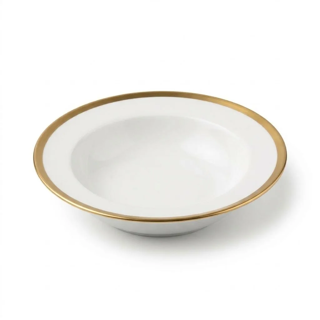 Luxury Bone China Serving Plate - 8.5 Inch Round Plate with Rim in Golden