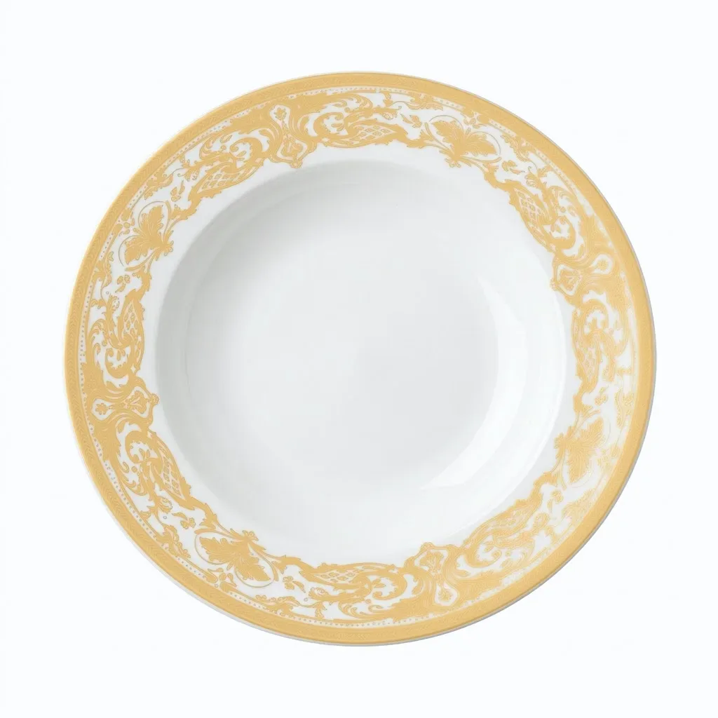 Premium Fine Bone China 8.5" Serving Plate – Elegant Gold Filigree Dinnerware in Golden Apples