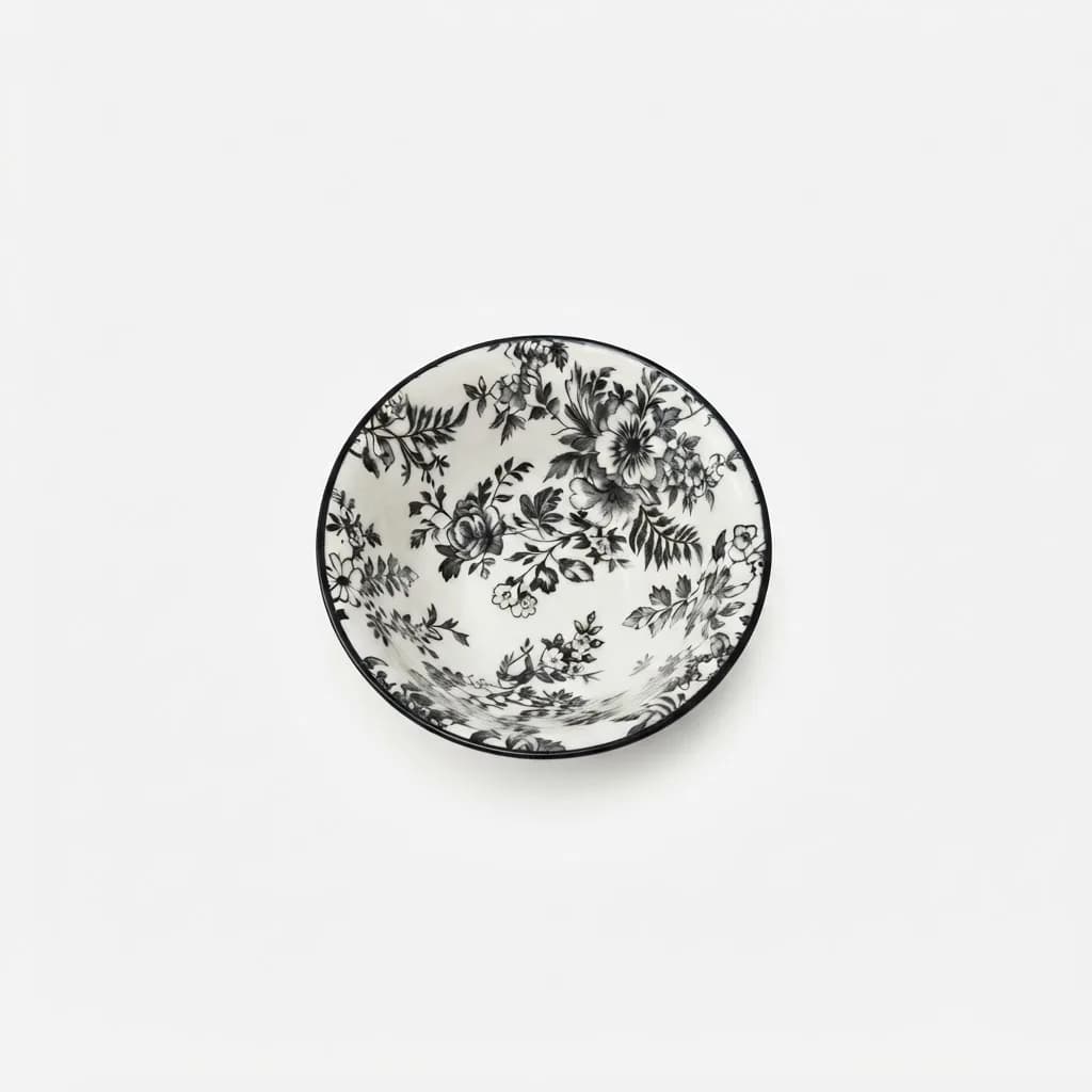 Black & White Floral Porcelain Small Sized Dish– Lifestyle Tableware in Black